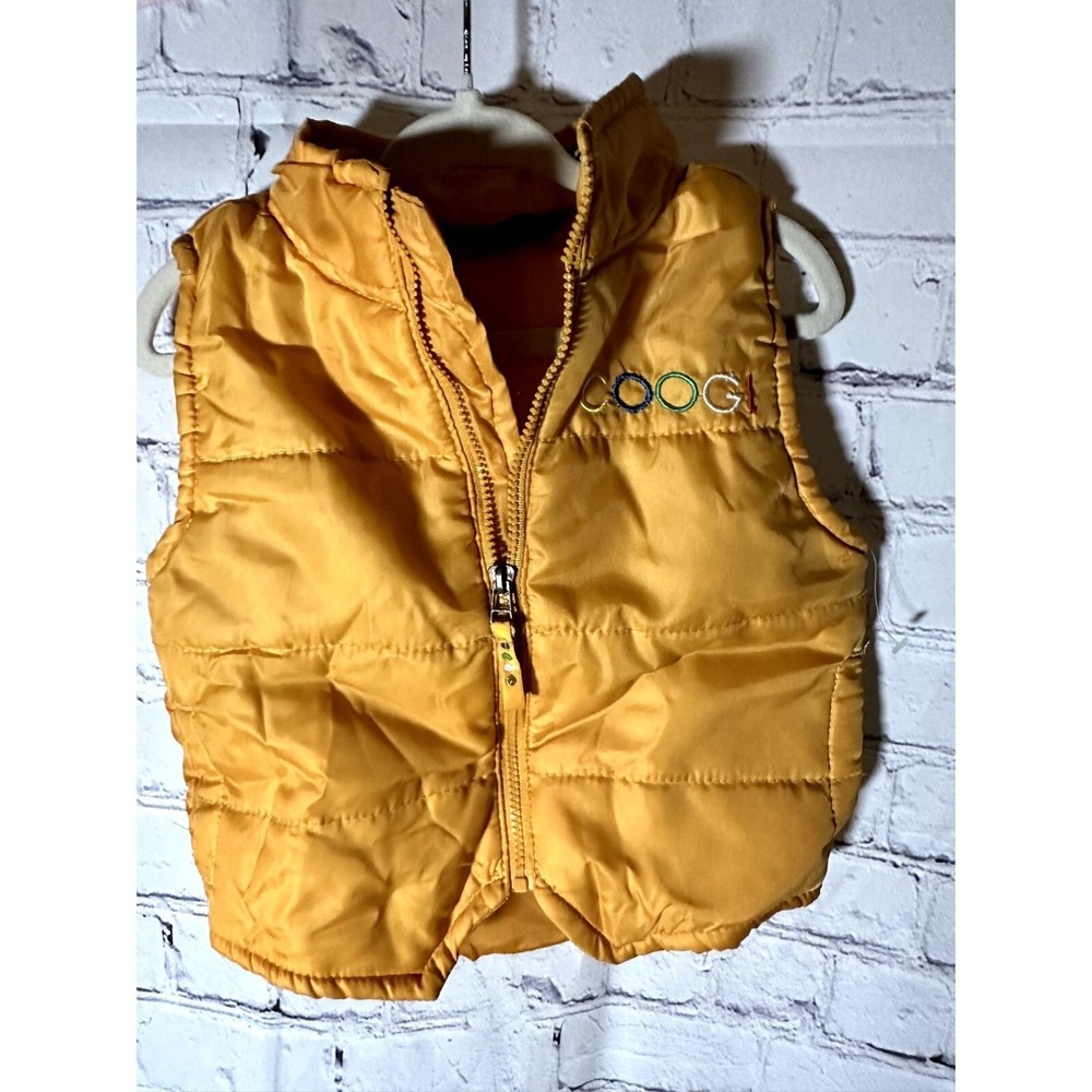 Coogi Kids Puffer Vest Mustard Yellow Embroidered Logo Zip Front 6-9 Months
